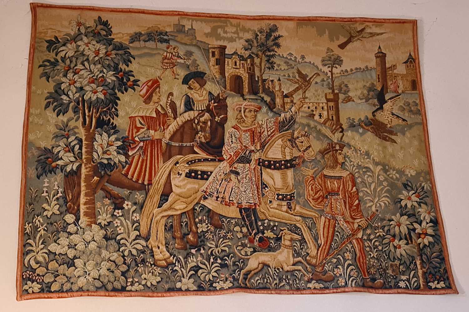 Lot 375 - A large Medieval style tapestry wall panel,...