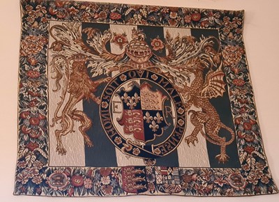 Lot 373 - A tapestry panel depicting heraldic crest,...