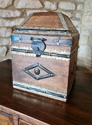 Lot 70 - An Eastern iron clad box, with a caddy top...
