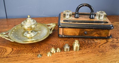 Lot 54 - A Victorian inkstand, with ebonised pen trays...