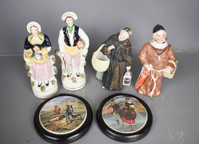 Lot 125 - A pair of framed Prattware lids, together with...