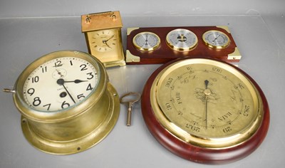 Lot 292 - A 20th century ships clock and barometer, wall...