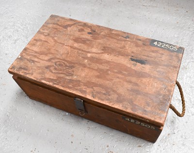 Lot 319 - A pine military / ammunition box with rope...