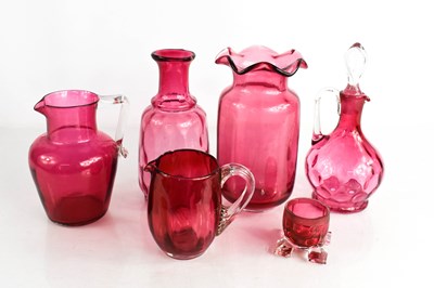 Lot 98 - A group of antique cranberry glass to include...