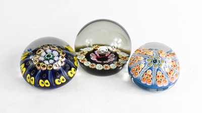 Lot 246 - Three vintage mille-fiori paperweights.