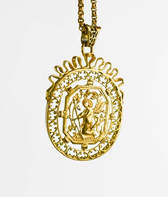 Lot 9 - A yellow metal pierce pendant likely Victorian,...