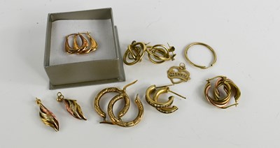 Lot 97 - Three pairs of 9ct gold earrings, 4.69g,...