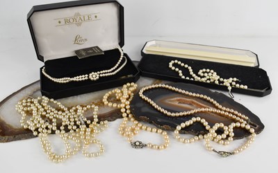 Lot 26 - A group of pearl necklaces, including vintage...
