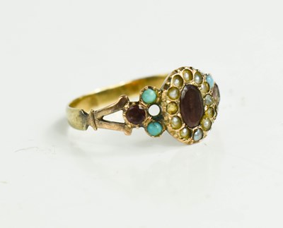 Lot 115 - A Georgian gold, seed pearl, amethyst, garnet...