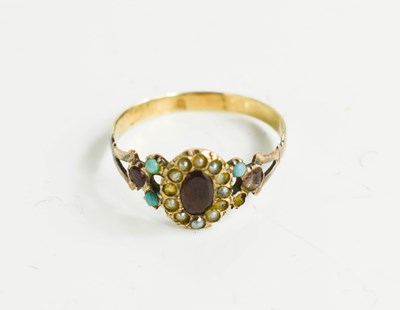 Lot 115 - A Georgian gold, seed pearl, amethyst, garnet...