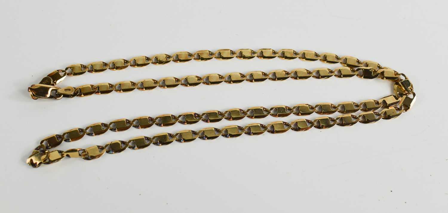 Lot 132 - A 9ct gold flat link chain necklace, with crab...