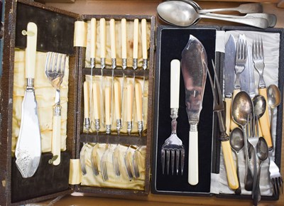 Lot 59 - A group of silver plated flatware, two boxed...