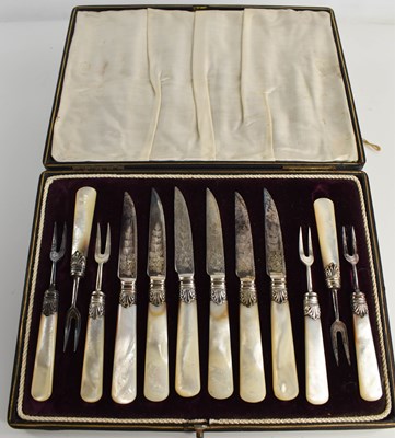 Lot 199 - A 19th century set of mother of pearl handled...