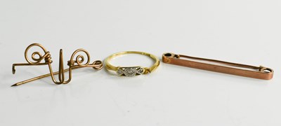 Lot 89 - An 18ct gold ring  1.94g, and a 9ct gold tie...