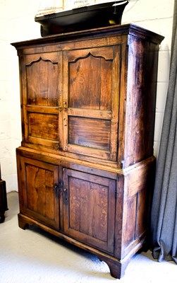 Lot 417 - A Mid 18th Century oak press cupboard with a...