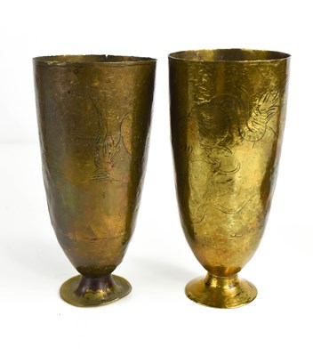 Lot 7 - A pair of 19th century Chinese brass goblets...