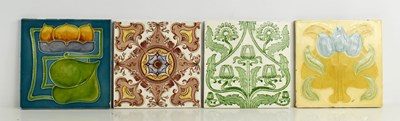 Lot 61 - Four polychrome Art Nouveau tiles, circa 1900,...
