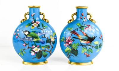 Lot 40 - A pair of fine porcelain Minton moon flasks,...