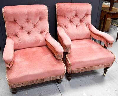 Lot 382 - A pair of similarly sized Victorian armchairs,...