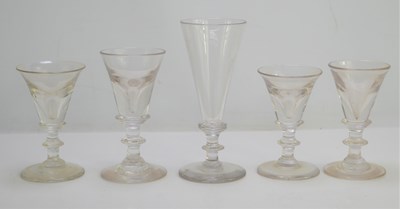 Lot 329 - Four Georgian baluster form toasting glasses...