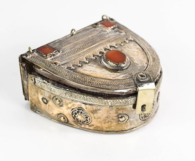 Lot 238 - An Eastern silver and agate set antique pouch,...