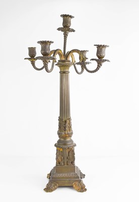 Lot 92 - A 19th century brass Empire style candelabra,...