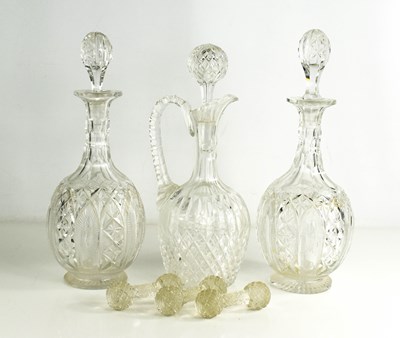 Lot 73 - A pair of cut glass decanters, together with a...
