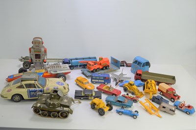 Lot 264 - A large group of diecast and tinplate vehicles...