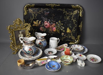 Lot 89 - A black lacquered hand painted metal tray...