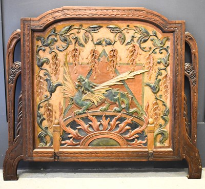 Lot 436 - An Art Nouveau period carved polychrome panel...