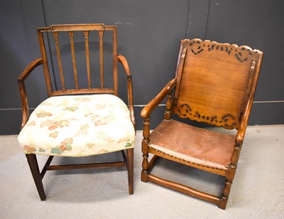 Lot 407 - A pair of George III mahogany elbow chairs...