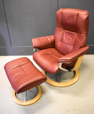 Lot 390 - A dark red leather Norwegian Stressless...