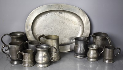 Lot 159 - A collection of antique pewter, to include an...