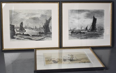 Lot 73 - Two black and white prints, depicting boats at...