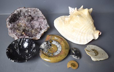 Lot 182 - A section of amethyst, ammonites, polished...