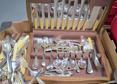 Lot 407 - A group of silver spoons, and a canteen of...