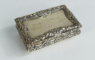 Lot 408 - A William IV silver snuff box, embossed with...