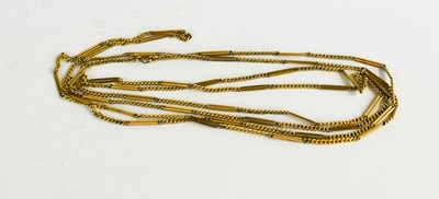 Lot 308 - A long chain and bar link chain, 13.08g.