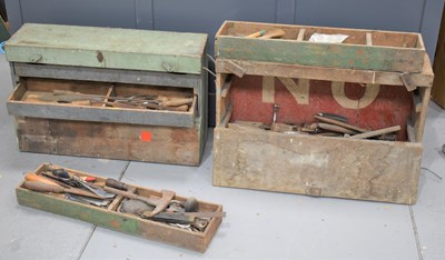 Lot 495 - Two vintage carpenters toolboxes with contents...