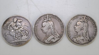 Lot 130 - Two silver Queen Victoria crowns 1891 and 1889...