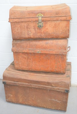 Lot 262 - Three vintage metal steamer trunks.