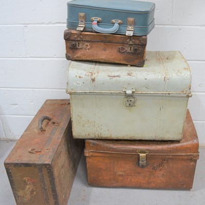 Lot 263 - A vintage metal steamer trunk together with...