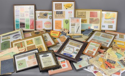 Lot 459 - A group of framed vintage shop labels and...