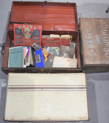 Lot 251 - A vintage metal trunk together with a smaller...