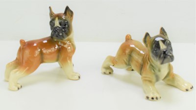 Lot 216 - Two Western Germany ceramic boxer dogs, 12cm...