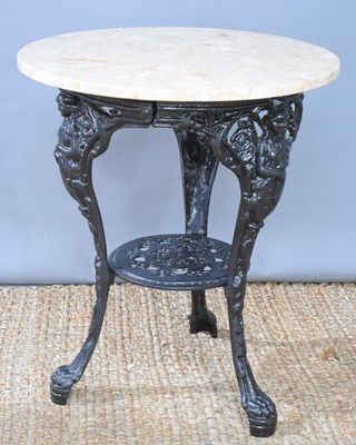 Lot 625 - A cast iron painted table with onyx top, 71cm...