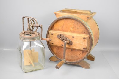 Lot 242 - A vintage wooden butter churn together with a...