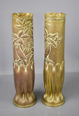 Lot 488 - A pair of WWI dated brass trench art vases...