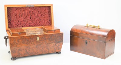 Lot 441 - A 19th century burr walnut tea caddy of...