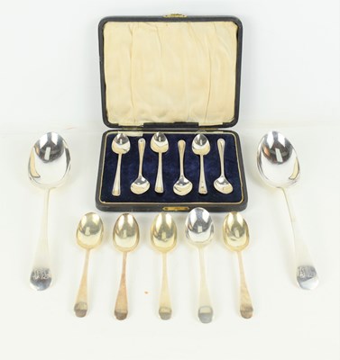 Lot 426 - A cased set of six silver teaspoons together...